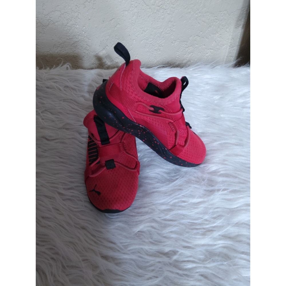 Puma Pacer Future Kids Red Black Mesh Slip On Running Sneakers Size 7C